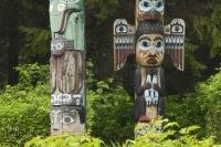 The Native American Totem Poles are a feature of the Totem Bight State Park Historic Site in Ketchikan, a cruise ship destination in Alaska.