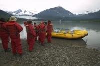 A great experience during a vacation in Alaska is a rafting tour on the Mendenhall Lake to the glacier and waterfall.