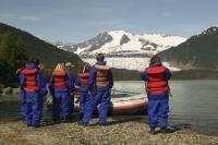 A rafting trip on Mendenhall Lake to the glacier and waterfall are a great option during a cruise vacation in Juneau, Alaska.