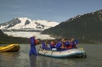 One of the optional day tours available in Juneau during an Alaska cruise is rafting to the Mendenhall Glacier and Lake.