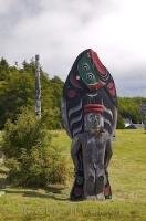 Native art carving on Namgis Burial Grounds in Alert Bay