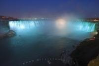 Niagara Falls in Ontario, Canada has many different moods which surround the city, but the blue light display at the nightly illumination of the Horseshoe Falls brings about a soothing and calming feeling.