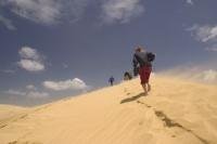 This bus load of young people were leaving their footprints in the sand at the Te Paki sanddunes of New Zealand.