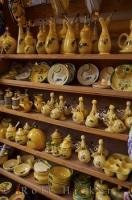 A line up of french pottery at a store in Old Town Nice, Provence, France.