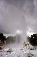 The famous Lady Knox Geyser erupts daily at 10:15am in the Wait-o-tapu Scenic Reserve, with some human help.