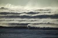 A serious and hugh wave rolls in along the beach at Cape Meares on the Oregon Coast, USA.