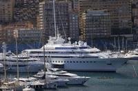 A privately owned luxury yacht known as the Lady Moura is docked at the marina of Monte Carlo, Monaco of the Provence, France in Europe.