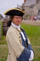 A man dressed as a Commanding Officer at the Fortress of Louisbourg, a National Historic Site in Cape Breton, Nova Scotia.