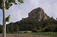 In the village of Morella in Valencia, Spain in Europe perched upon a high rocky mountain is a historic castle known as Castillo de Morella.