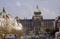The National Museum as seen from Wenceslas Square in New Town, Prague in the Czech Republic.