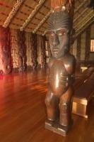 The Treaty Grounds at the Waitangi National Reserve features a meeting house which has been meticulously carved by maori artists.