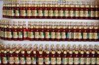 The shelves in a shop in the town of Niagara-on-the-Lake in Ontario, Canada are filled with bottles of raspberry cordial which were created in Prince Edward Island.