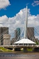 Esplanade Riel Bridge, which is a pedestrian only bridge, was completed in 2003 and was designed by Colin Douglas Stewart. It enables pedestrians to pass safely across the Red River in the city of Winnipeg, Manitoba, Canada.