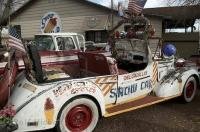 A festive looking car along this Historic Route 66 in Seligman, Arizona, USA.