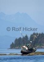 A scary thought and a scary picture - a fishing boat sitting high and try off the dangerous coast of British Columbia, Canada.