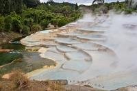 The thermal stream and terraces at the Wairakei Maori Village situated near Taupo on the North Island of New Zealand.