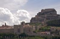 The walled village of Morella and castle ruins in Valencia, Spain in Europe.