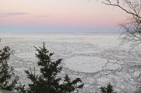 View over the Saint Lawrence River on a cold winter day in western Quebec in Canada.