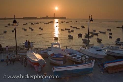 Photo: 
Cadiz City Andalusia Sunset Fishing Boats