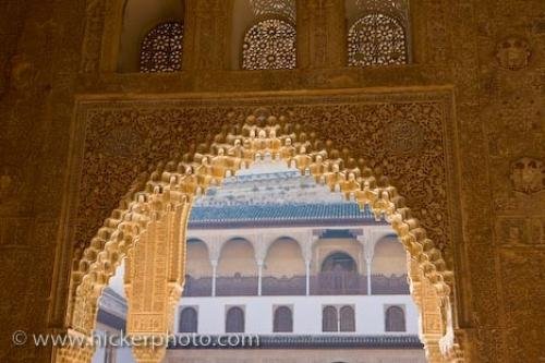 Photo: 
Details Archway Spandrels Hall Boat Royal House Alhambra Granada Andalusia Spain