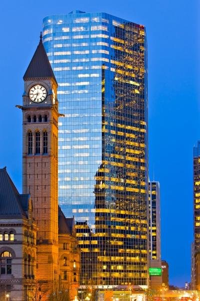 Photo: 
Illuminated Twilight Clock Tower Office Building Toronto