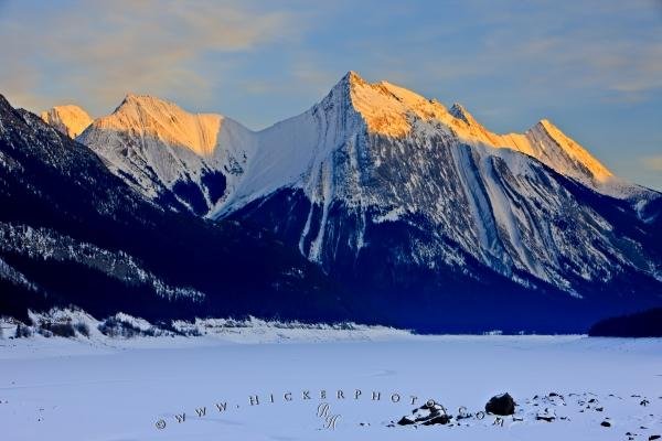 Photo: 
Medicine Lake Sunset Snow Capped Mountain Scenery