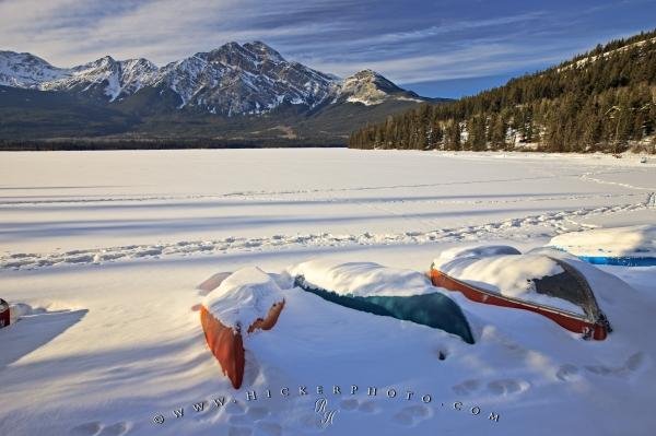 Photo: 
Snow Covered Canoes Pyramid Lake Winter Jasper
