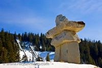 There's no missing the large inukshuk - Ilanaaq, the emblem for the Vancouver 2010 Olympic Winter Games, which towers above the entrance of the Whistler Olympic Park Nordic Sports Venue.