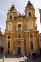 The grand architecture of the Abbey Church at the Stift Melk Monastery in Austria, Europe.