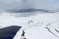 An aerial view of the pack ice in the Gulf of St Lawrence in Canada, home and nursery of the baby harp seals.