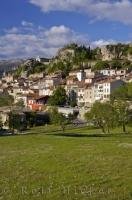 The village of Aiguines is located above Lake Sainte-Croix in the Alpes de Haute in Provence, France in Europe.