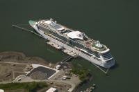 The new cruiseship terminal in Juneau Alaska where passengers can depart on bus tours, rafting, and helicopter flights