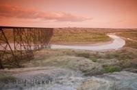 An early spring scene in Alberta at the High Level rail bridge in Lethbridge, Canada.