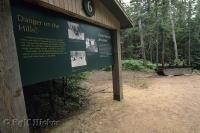 A sign spells out the dangers on the Hills in Algonquin Provincial Park in Ontario, Canada.