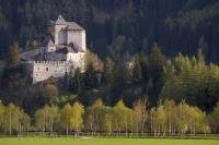 The ancient Reifenstein Castle surrounded by an evergreen forest near Vipiteno in the South Tyrol, Italy, Europe.