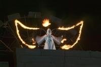 A lit up angle at the opening ceremony at the Quebec Winter Festival in Quebec City.