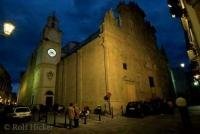 Chruch lit up at night in the old town of Gallipoli in Apulia, Italy