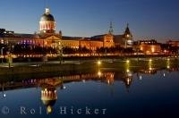 A very popular Canadian tourist attraction is the Bonsecours Market in Montreal and here it is lit up at night, as seen from the Bonsecours Basin in Old Montreal and Old Port, in Quebec, Canada. The market is open daily from 10am.