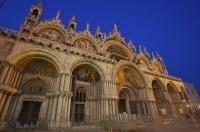 The remarkable facade of the Basilica of St Mark in the San Marco Piazza in Venice, Italy.