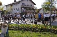 The Bavarian gentlemen preparing to wheel the May Tree into town in Putzbrunn, Southern Bavaria.