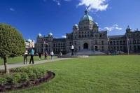 The manicured lawns of the government buildings in Victoria on Vancouver Island, the capital city of BC.