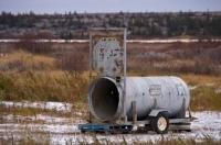 At the old dump site in Churchill, Manitoba in Canada, a bear trap has been set for any of the Polar Bears which may start to venture too close to town.