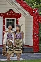 Two beautiful Maori women allowed us to take their picture outside one of the houses at the Wairakei Terraces near Taupo on the North Island of New Zealand.