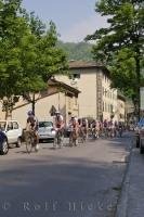 People take to the streets of Tuscany in Italy, Europe in one of the many bicycle races that are held throughout Italy.