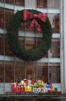 A christmas wreath and decorations on the Macy's building in downtown San Francisco, California. USA.