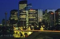 Centre Street Bridge leading into downtown Calgary at night in Alberta, Canada.