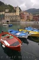 The calm harbour protects the boats in the village of Vernazza, one of the five villages of Cinque Terre in Liguria, Italy in Europe.