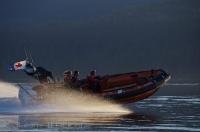 The Northern Vancouver Island Canadian Coast Guard squad heading out on a mission from Telegraph Cove.