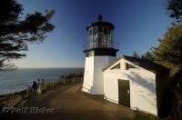 The 38 foot tower of the Cape Meares Lighthouse along the Oregon Coast, USA.