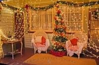 Christmas lights are a festive decorative tradition. Their dazzling twinkles create an inviting holiday scene, framing the porch and brightening the tree of this house in Pukeuri, Otago, New Zealand.
